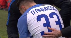 Sassuolo-Inter, D’Ambrosio costretto ad uscire: trauma distorsivo al ginocchio sinistro