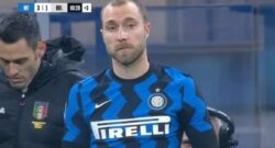 Inter-Bologna: i compagni festeggiano in campo, Eriksen va subito negli spogliatoi dopo il triplice fischio